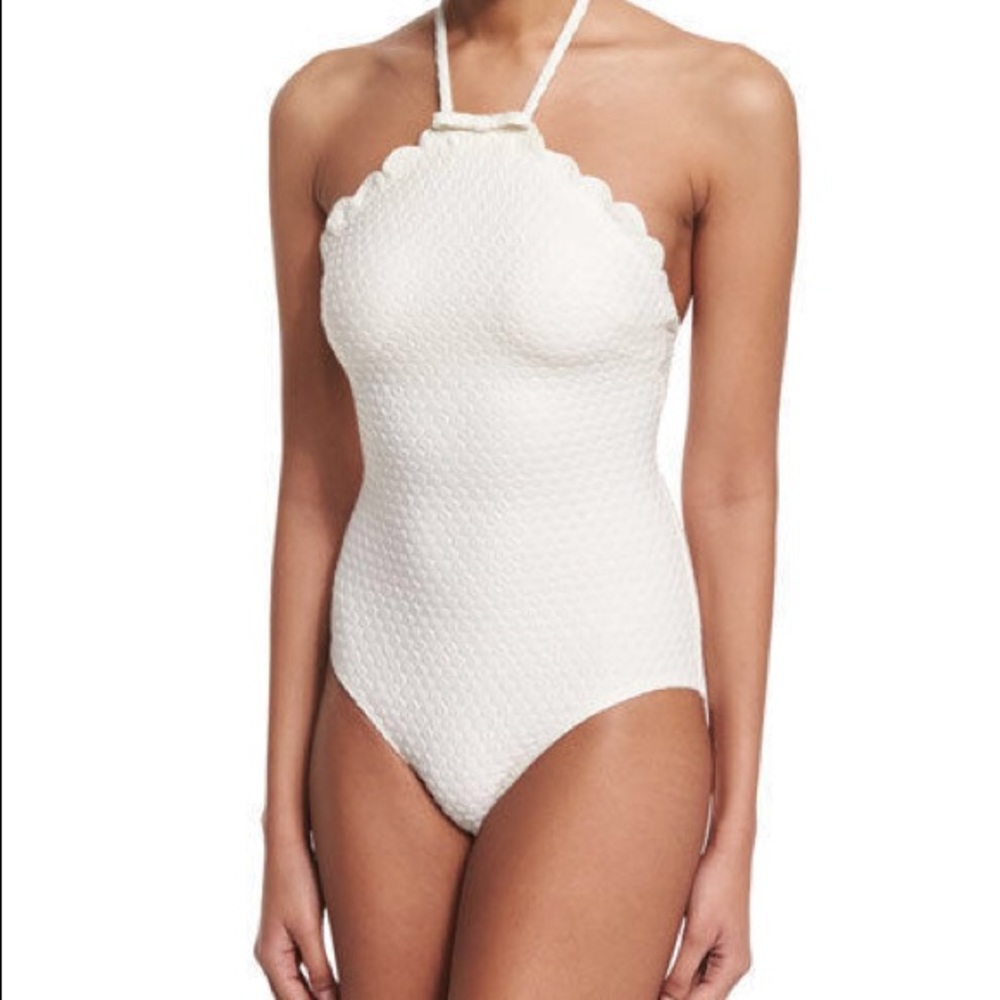 Kate Slade XS Cream/Ivory Scalloped One Piece